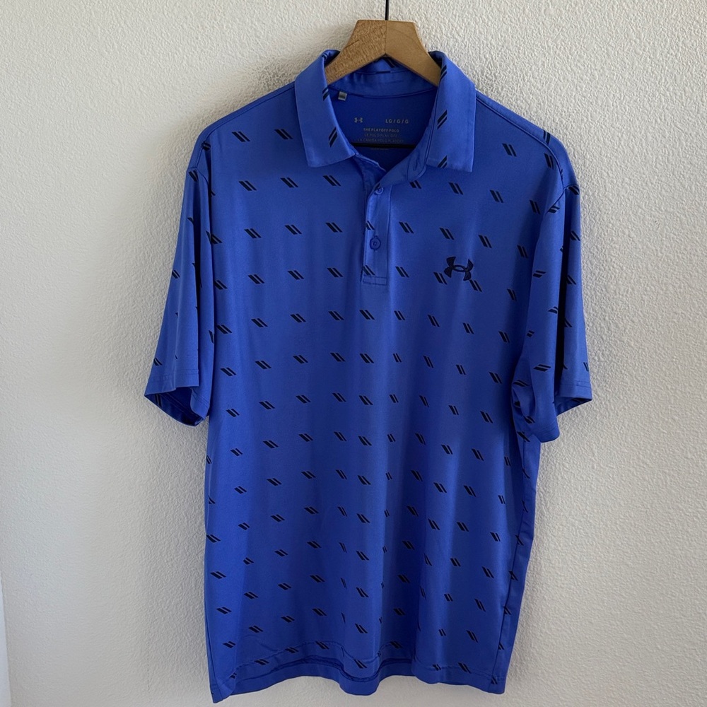 Under Armour The Playoff Polo Blue Geometric Polo Golf Active Large